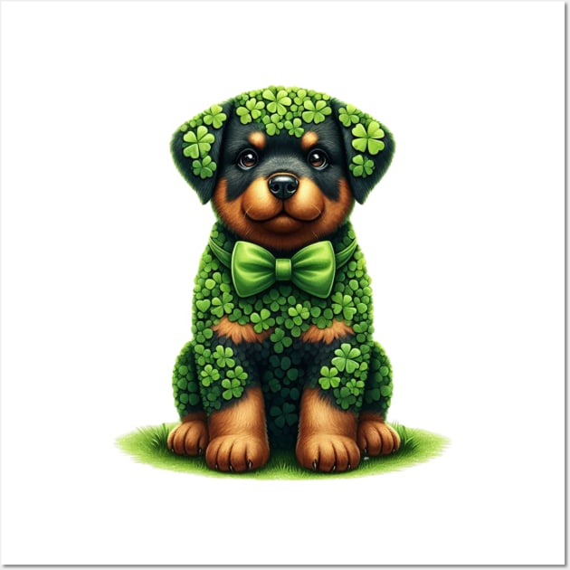 Clover Rottweiler Dog St Patricks Day Wall Art by Chromatic Fusion Studio